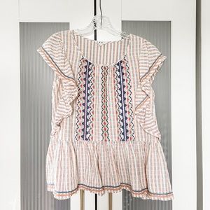 Anthropologie THML Embroidered peplum top